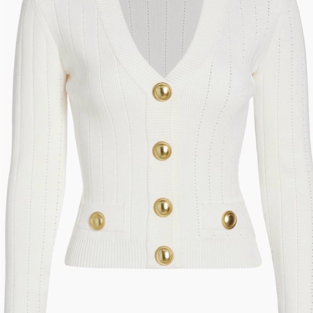 Cara Cara White V-Neck Sweater with Gold Buttons